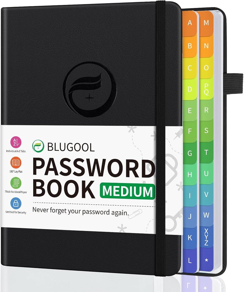 Blugool Password Book with Alphabetical Tabs, Password Keeper Book for Seniors, Hardcover Password Notebook for Individual & Colorful Tabs, Password Organizer for Website Logins, 5.3" x 7.7", Black - Image 1